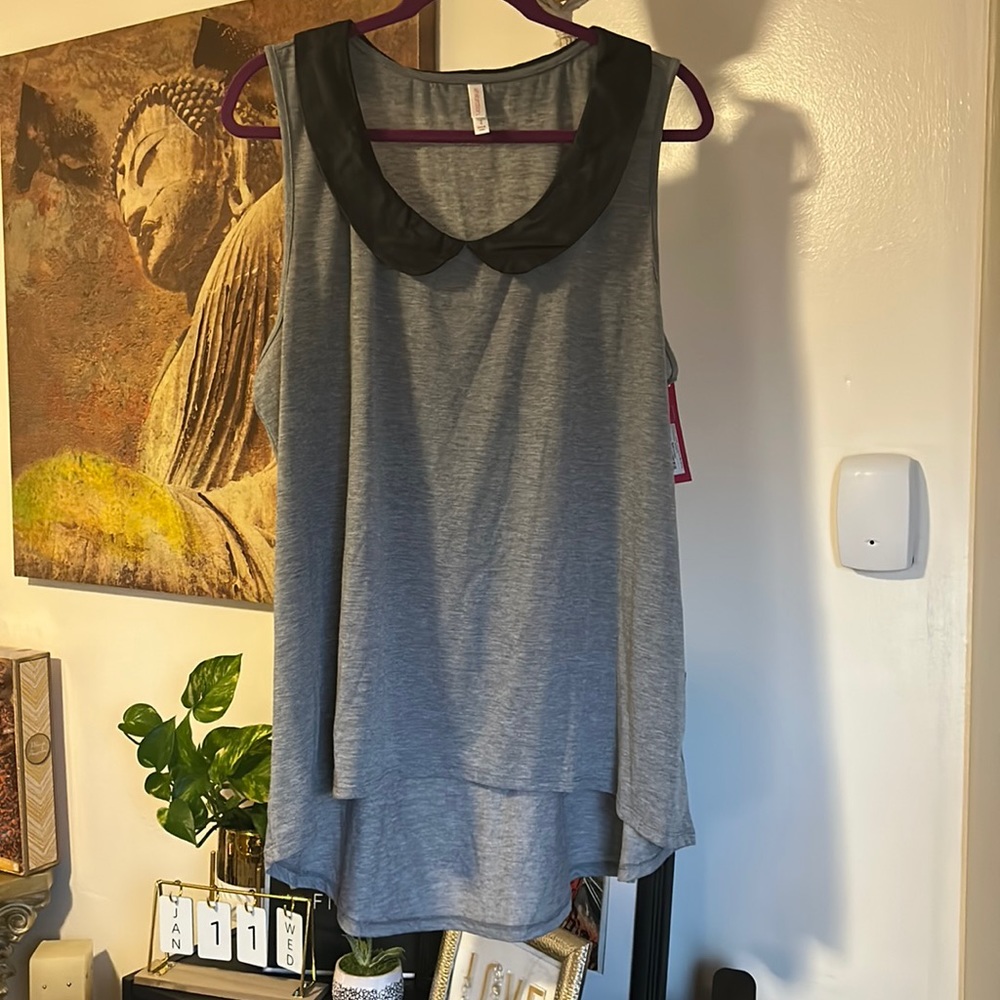 NWT Faux leather collar hi-low tank top